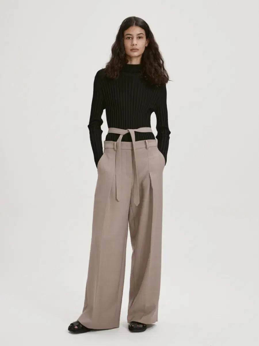 렉토 BELTED WIDE LEG WOOL TROUSERS (COCOA)